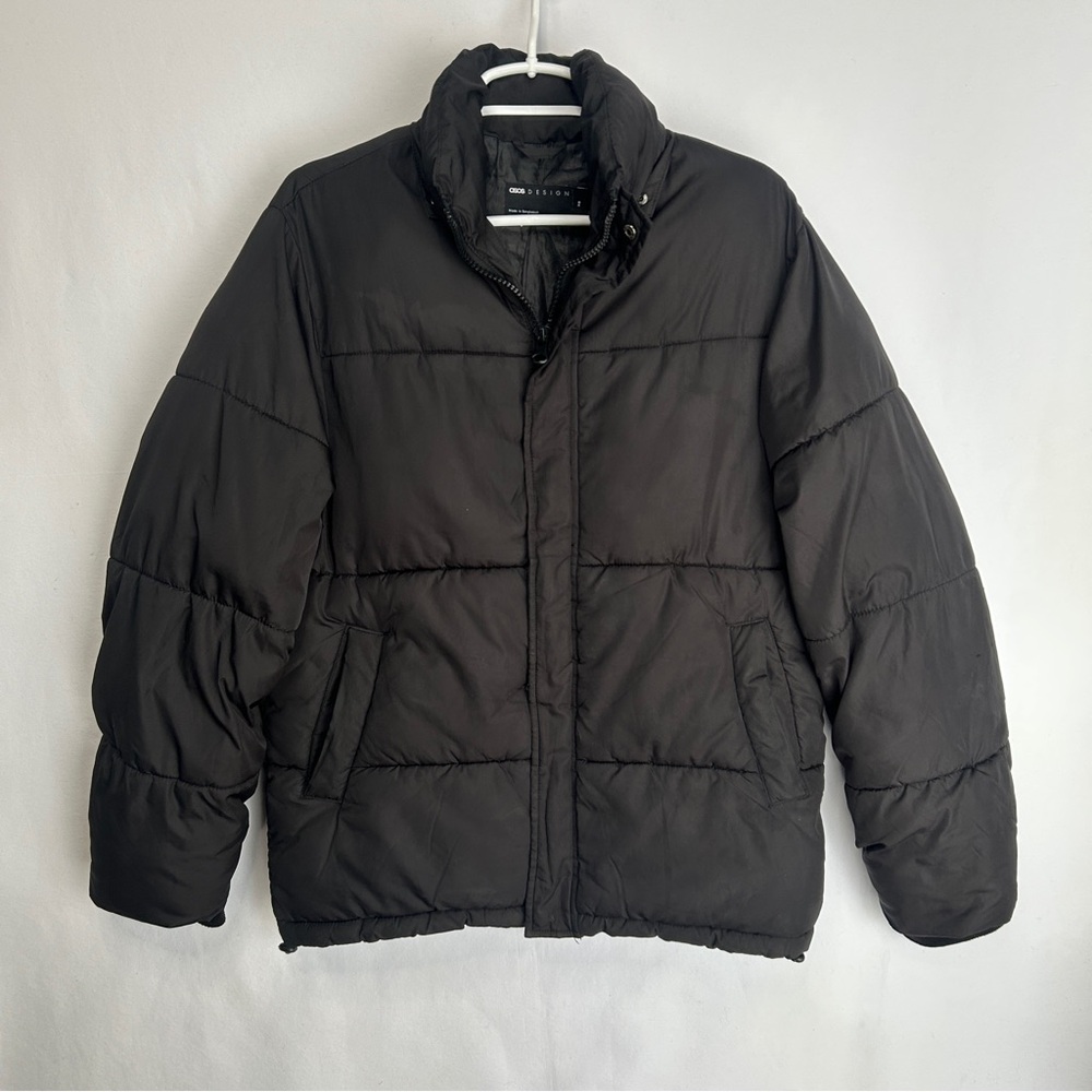 Asos Mock Neck Black Puffer Coat d Drawstring Waist XS Chest 36 in Unisex